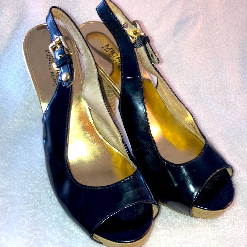 Almost new Michael Kors leather black slingback heels